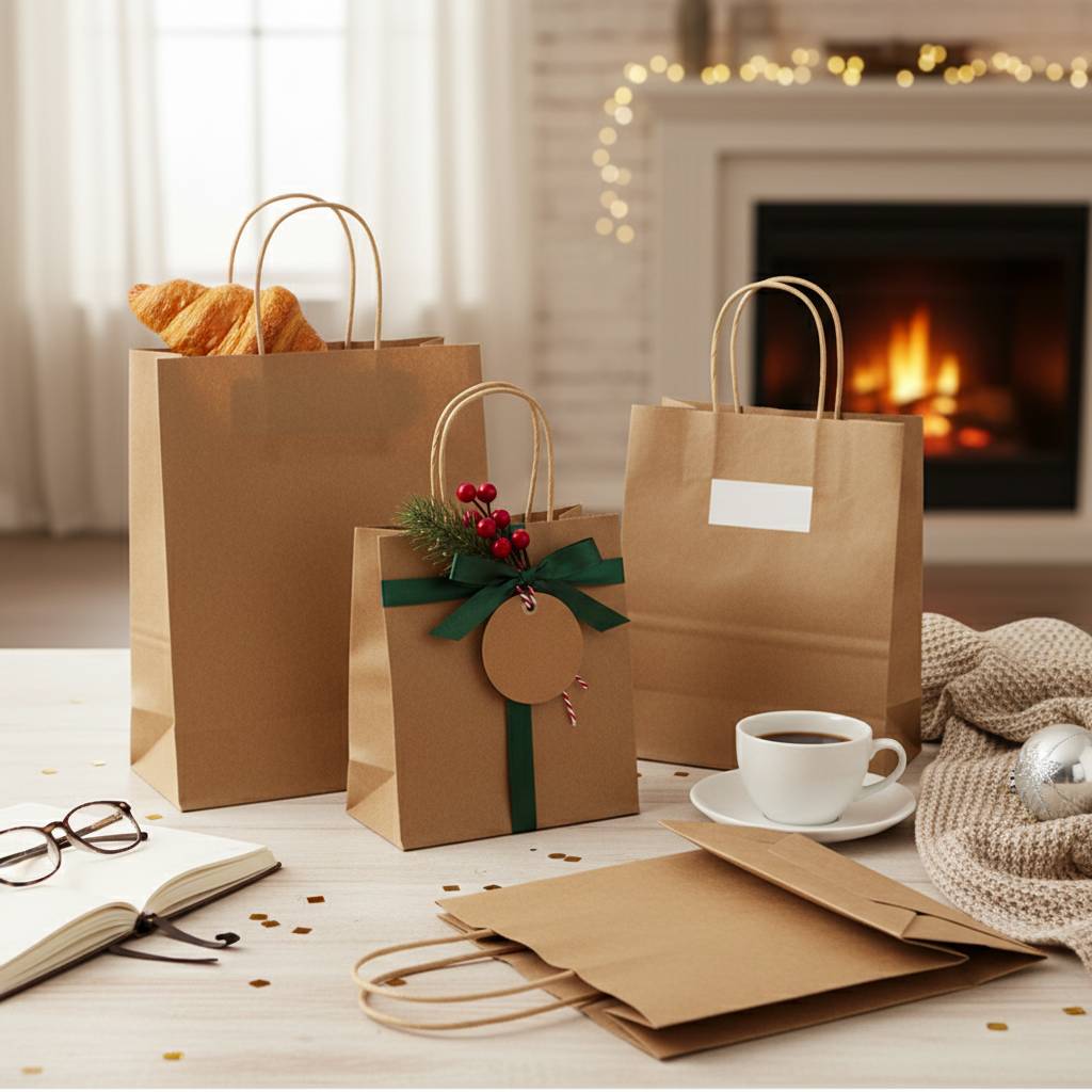 100% Recyclable Brown Kraft Paper Bags with Twisted Handles