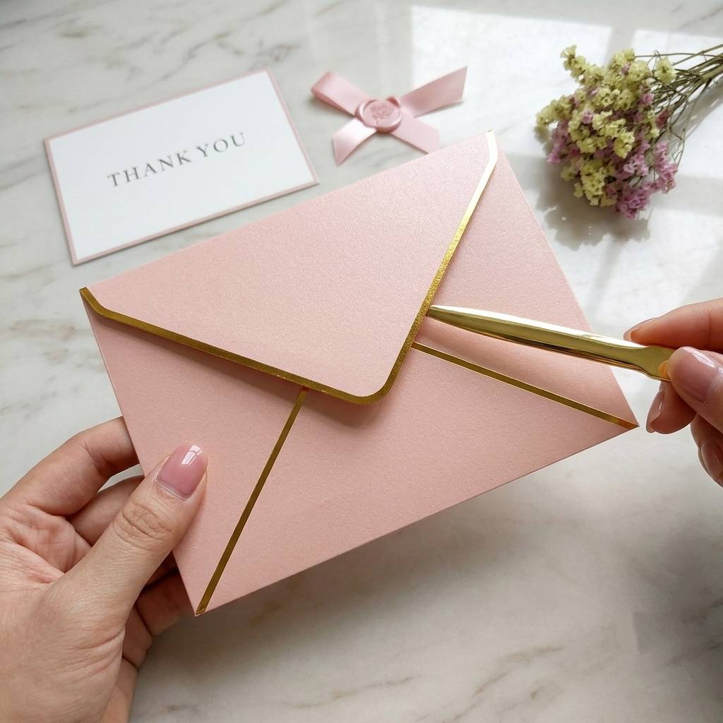 Stylish Custom Printed Pink Envelopes With Gold Foil Accent