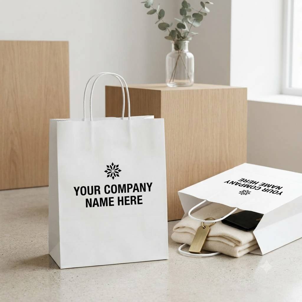 Stylish Custom Branded White Paper Bags For Product Launches
