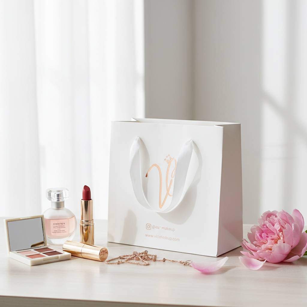 Luxury White Paper Bags With Elegant Satin Ribbon Handles