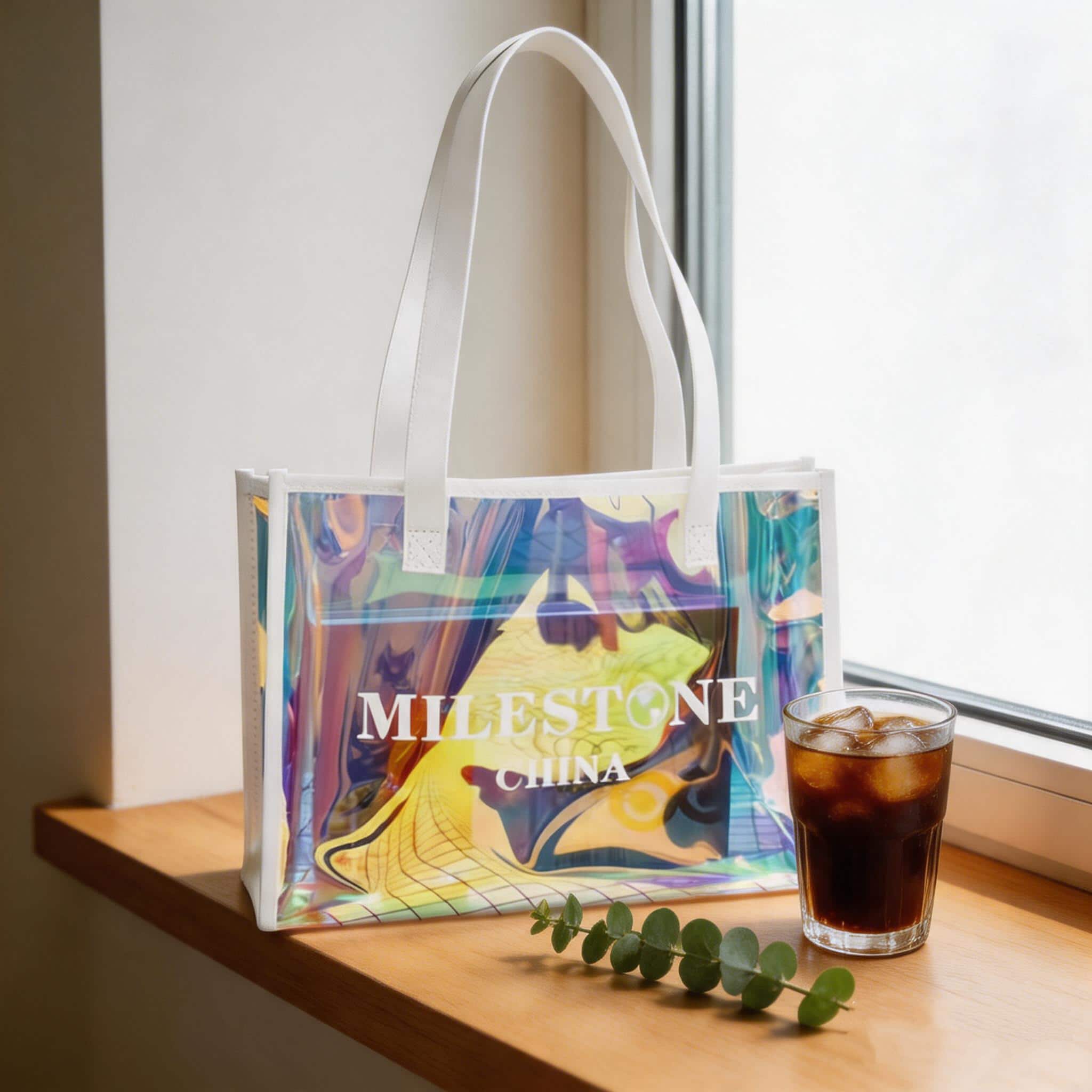 Wholesale Iridescent Hologram Bag Featuring Sleek White Handles