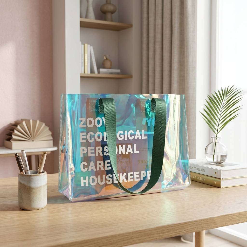 High-Quality Iridescent Holographic Bags With Vibrant Custom Logo Branding