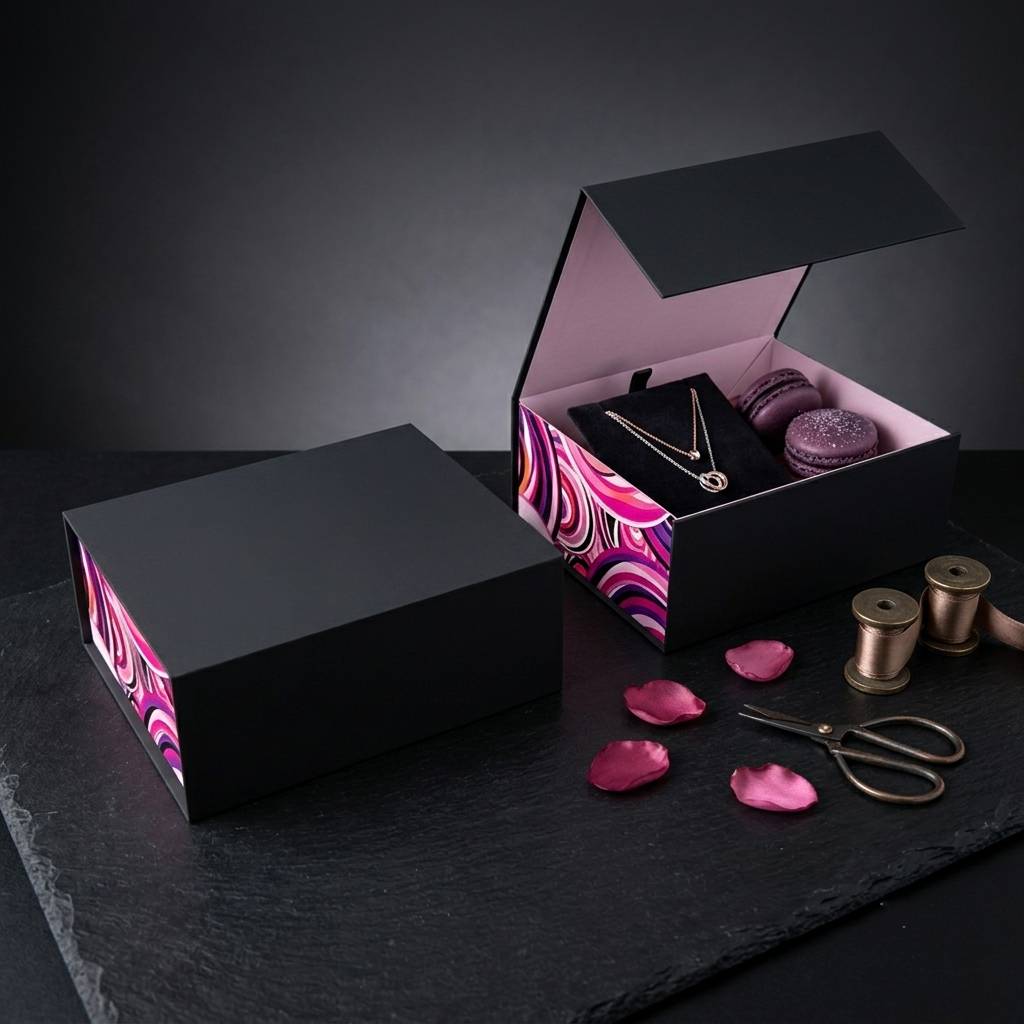 Eco-friendly Luxury Rigid Paper Cardboard Black Simple Empty Magnetic Closure Box Packaging