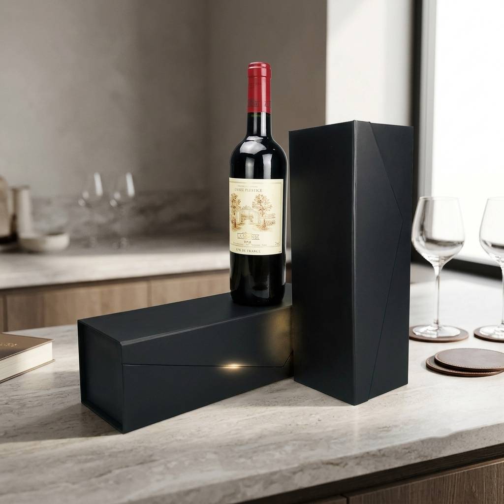 Wholesale Luxury Cardboard Paper Gift Box Gold Black Magnetic Rigid Boxes for Wine