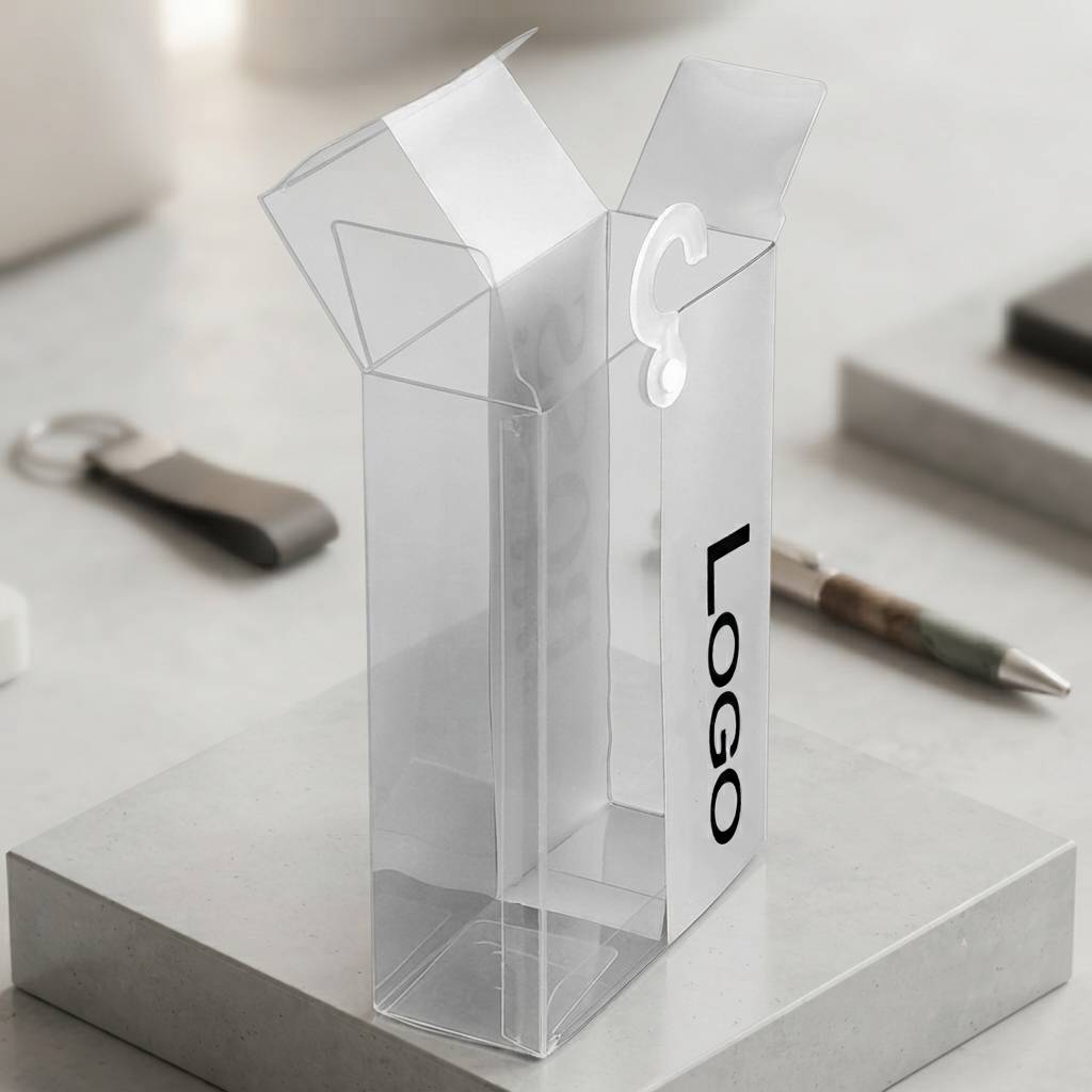 Custom Logo Transparent PET Box Premium Cosmetic Packaging Box with Hook