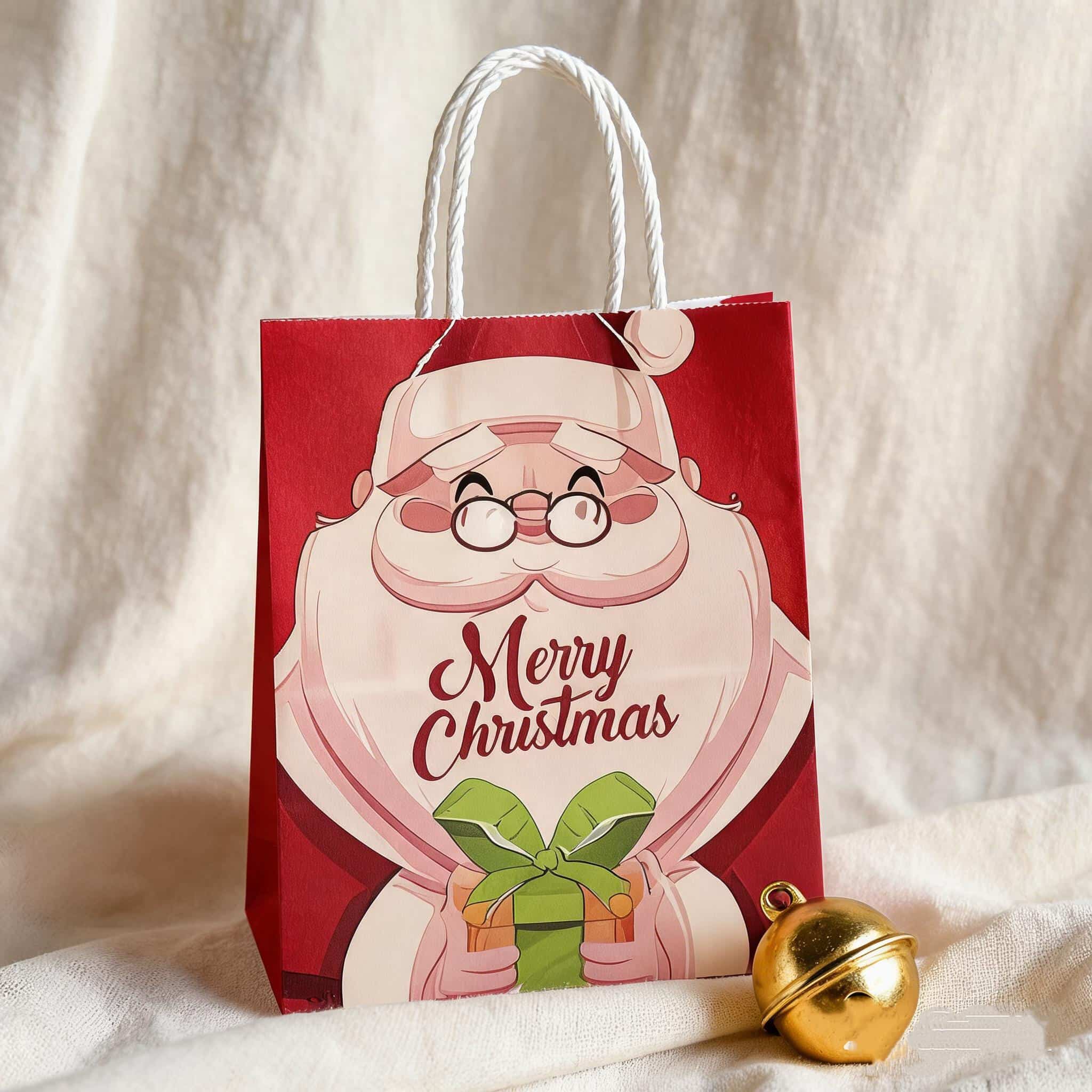 Custom Printing Christmas Bags Kraft Paper Gift Packaging Bag with Father Christmas Design