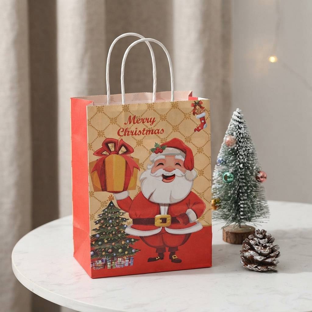 Wholesale Custom Printed Shopping Paper Gift Bags Luxury Gift Paper Bag with Christmas Logo