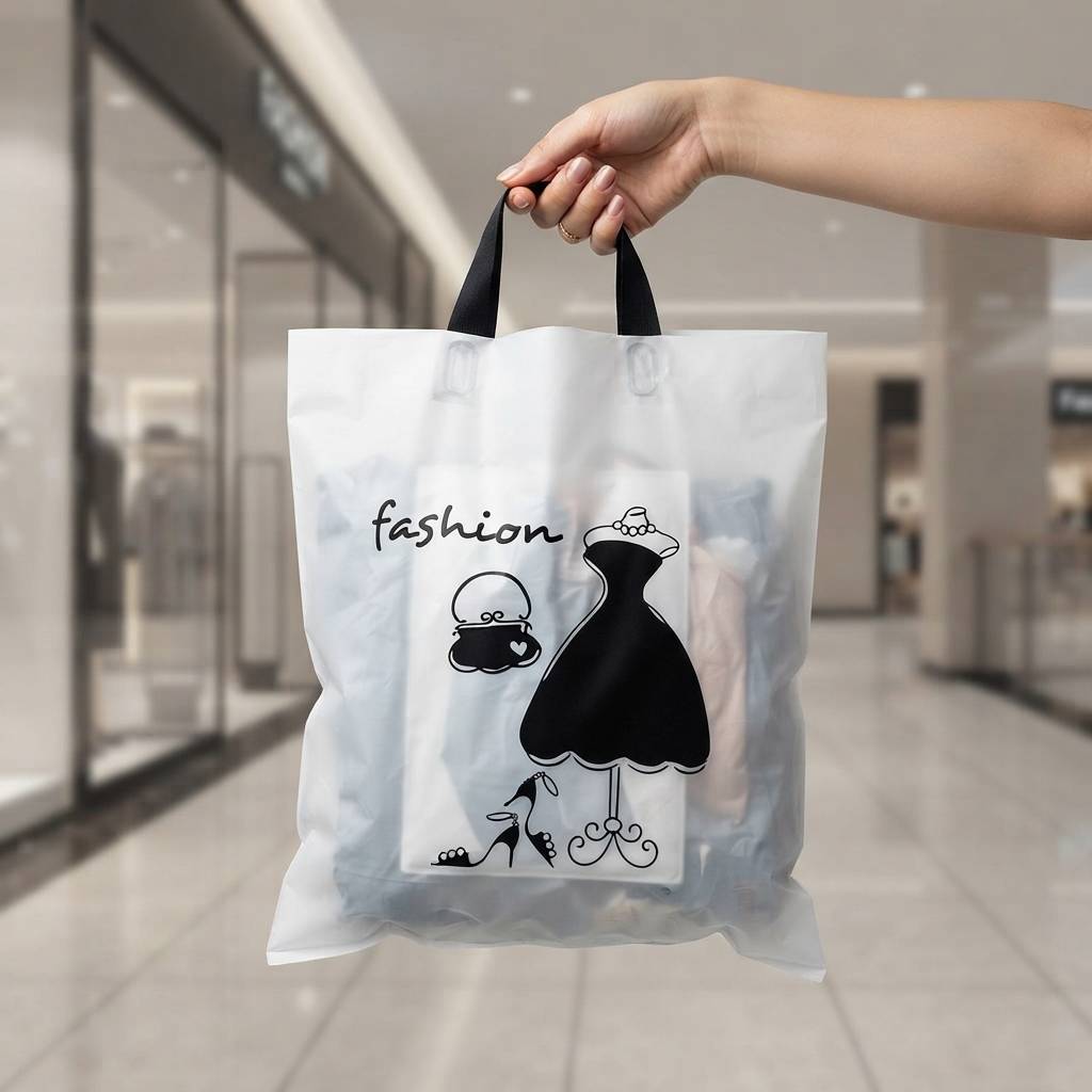 Personalized Translucent White Fashion Retail Merchandise Bags Wholesale