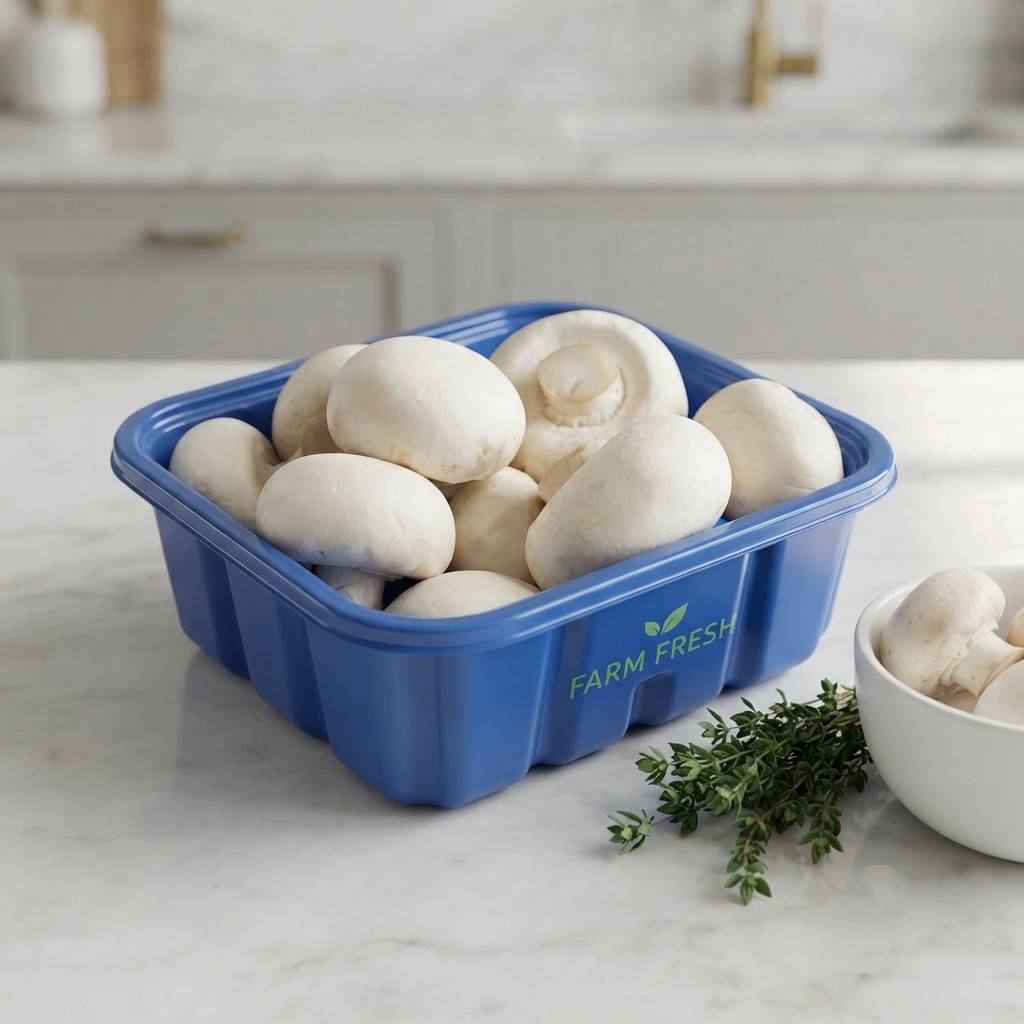 Custom Blue PET Plastic Mushroom Container For Fresh Farm Produce
