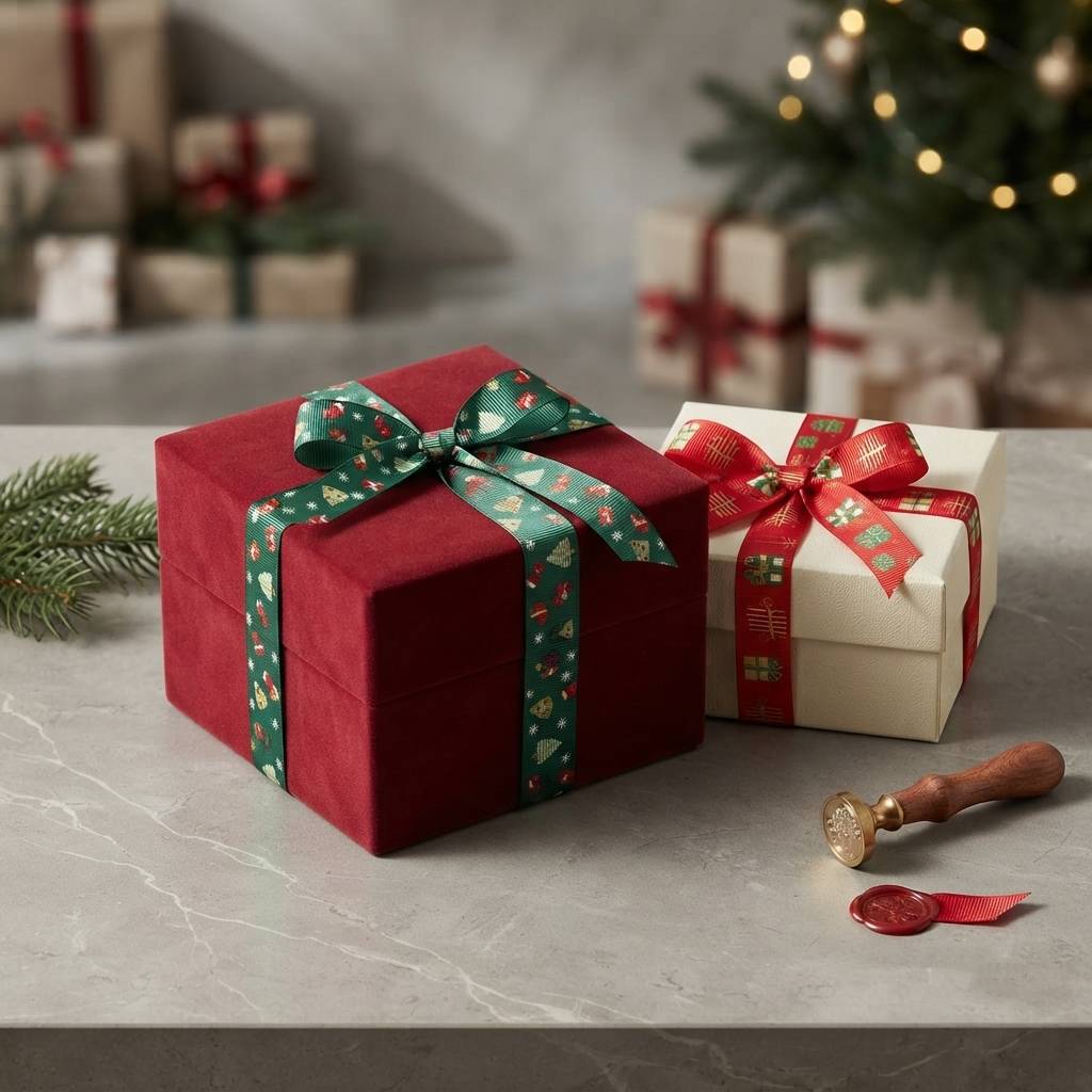 Personalized Christmas Tree And Gift Pattern Satin Ribbons Bulk