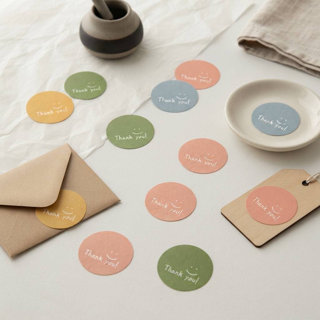 Custom Morandi Color Thank You Round Paper Stickers For Packaging